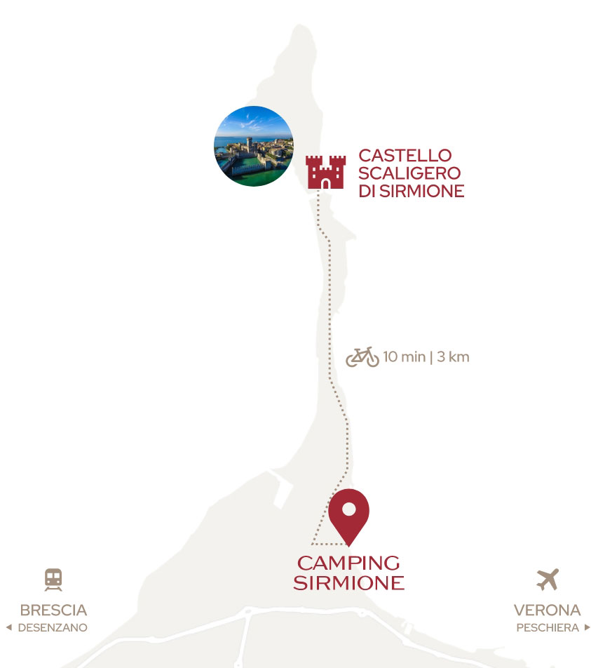 Percorso di 3 km in bici dal Camping Sirmione al Castello Scaligero.